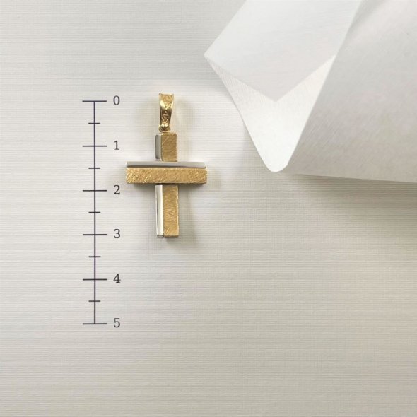 Σταυρός δίχρωμος  - ΚΙΤΡΙΝΟ-ΛΕΥΚΟ, ΧΡΥΣΟΣ K14 - 3