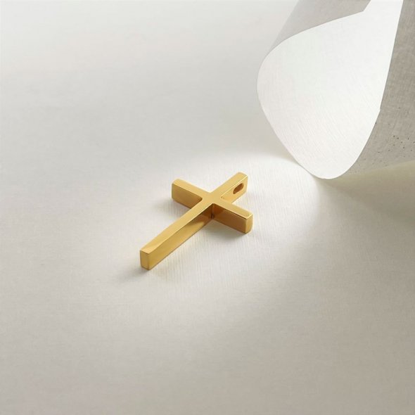 Σταυρός λιτός με γυαλιστερή υφή - ΚΙΤΡΙΝΟ, ΧΡΥΣΟΣ K14, ΓΥΑΛΙΣΤΕΡΟ