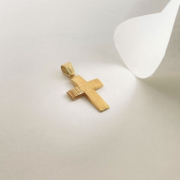 Σταυρός με γραμμωτή επεξεργασία - ΚΙΤΡΙΝΟ, ΧΡΥΣΟΣ K14, ΓΥΑΛΙΣΤΕΡΟ