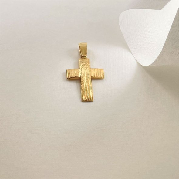 Σταυρός με γραμμωτή επεξεργασία - ΚΙΤΡΙΝΟ, ΧΡΥΣΟΣ K14, ΓΥΑΛΙΣΤΕΡΟ - 1