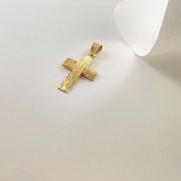 Σταυρός με γραμμωτή επεξεργασία - ΚΙΤΡΙΝΟ, ΧΡΥΣΟΣ K14, ΓΥΑΛΙΣΤΕΡΟ - 2