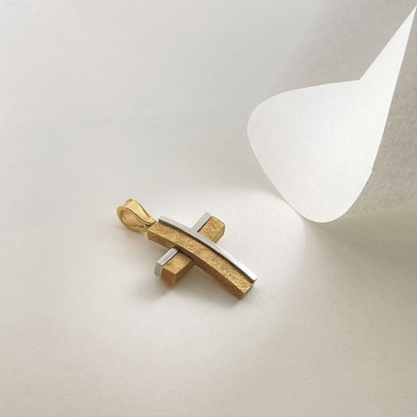 Σταυρός δίχρωμος  - ΚΙΤΡΙΝΟ-ΛΕΥΚΟ, ΧΡΥΣΟΣ K14