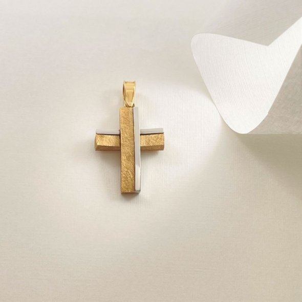 Σταυρός δίχρωμος  - ΚΙΤΡΙΝΟ-ΛΕΥΚΟ, ΧΡΥΣΟΣ K14 - 1