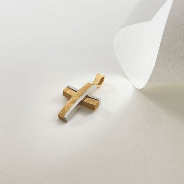 Σταυρός δίχρωμος  - ΚΙΤΡΙΝΟ-ΛΕΥΚΟ, ΧΡΥΣΟΣ K14 - 2