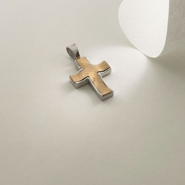 Σταυρός δίχρωμος - ΚΙΤΡΙΝΟ-ΛΕΥΚΟ, ΧΡΥΣΟΣ K14 - 2