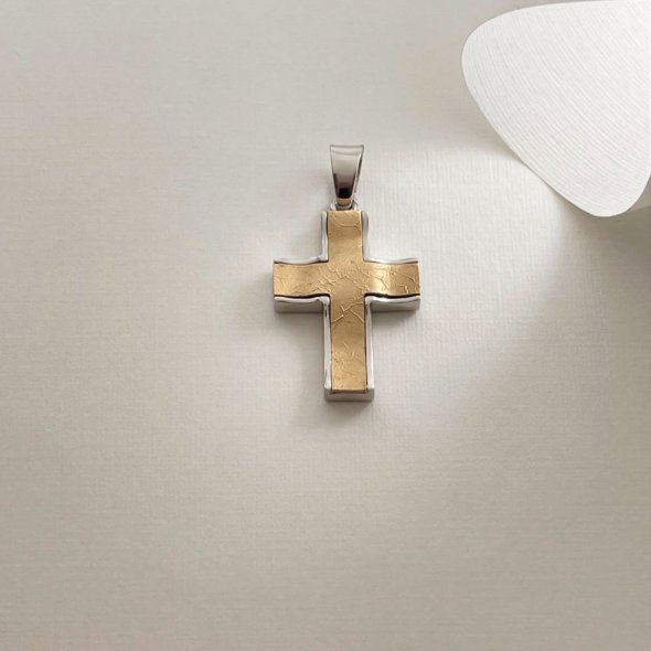 Σταυρός δίχρωμος - ΚΙΤΡΙΝΟ-ΛΕΥΚΟ, ΧΡΥΣΟΣ K14 - 1