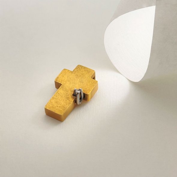 Σταυρός δίχρωμος με ζιργκόν - ΚΙΤΡΙΝΟ-ΛΕΥΚΟ, ΧΡΥΣΟΣ K14, ΜΑΤ, ΖΙΡΓΚΟΝ, WHITE - 2