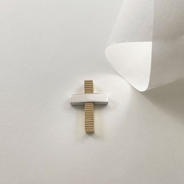 Σταυρός δίχρωμος  - ΚΙΤΡΙΝΟ-ΛΕΥΚΟ, ΧΡΥΣΟΣ K14 - 1