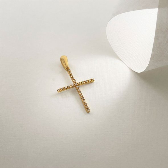 Σταυρός φίνος με διαμάντια - ΚΙΤΡΙΝΟ, ΧΡΥΣΟΣ K18, ΓΥΑΛΙΣΤΕΡΟ, ΔΙΑΜΑΝΤΙ, 0,08