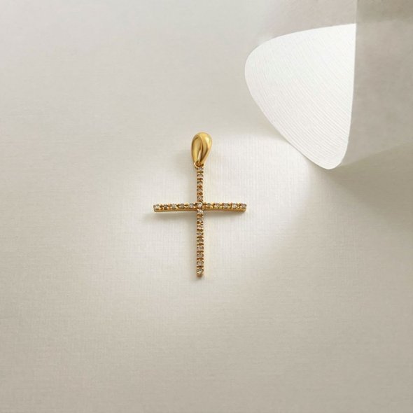 Σταυρός φίνος με διαμάντια - ΚΙΤΡΙΝΟ, ΧΡΥΣΟΣ K18, ΓΥΑΛΙΣΤΕΡΟ, ΔΙΑΜΑΝΤΙ, 0,08 - 1