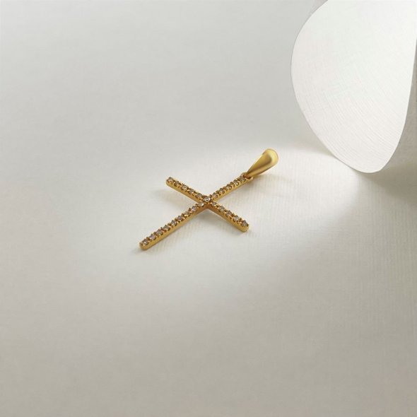 Σταυρός φίνος με διαμάντια - ΚΙΤΡΙΝΟ, ΧΡΥΣΟΣ K18, ΓΥΑΛΙΣΤΕΡΟ, ΔΙΑΜΑΝΤΙ, 0,08 - 2