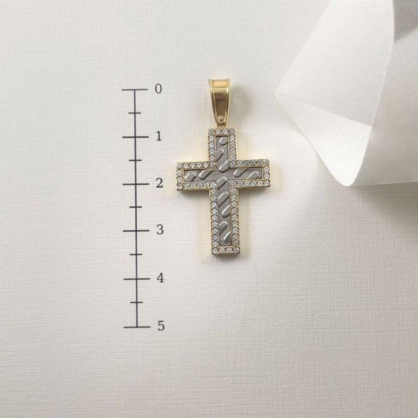 Σταυρός δίχρωμος με ζιργκόν - ΚΙΤΡΙΝΟ-ΛΕΥΚΟ, ΧΡΥΣΟΣ K14, ΓΥΑΛΙΣΤΕΡΟ, ΖΙΡΓΚΟΝ, WHITE - 4