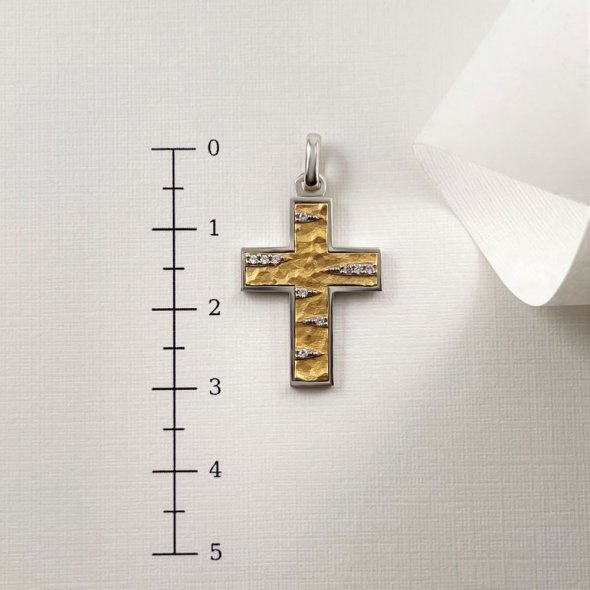 Σταυρός δίχρωμος με ζιργκόν - ΚΙΤΡΙΝΟ-ΛΕΥΚΟ, ΧΡΥΣΟΣ K14, ΓΥΑΛΙΣΤΕΡΟ, ΖΙΡΓΚΟΝ, WHITE - 5