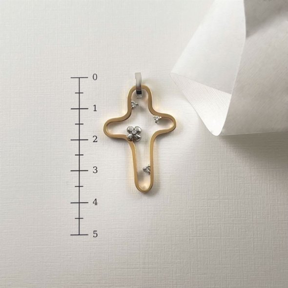 Σταυρός δίχρωμος με διαμάντια - ΡΟΖ-ΛΕΥΚΟ, ΧΡΥΣΟΣ K18, ΓΥΑΛΙΣΤΕΡΟ, ΔΙΑΜΑΝΤΙ, 0,06 - 3