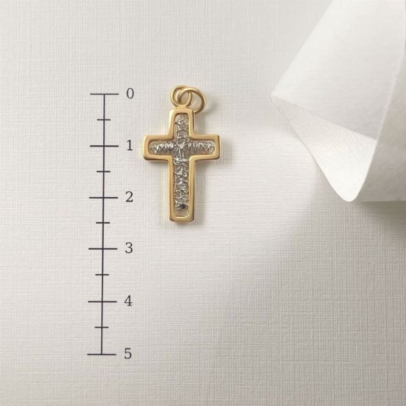 Σταυρός δίχρωμος με πλέγμα στο κέντρο - ΚΙΤΡΙΝΟ-ΛΕΥΚΟ, ΧΡΥΣΟΣ K18, ΓΥΑΛΙΣΤΕΡΟ - 4
