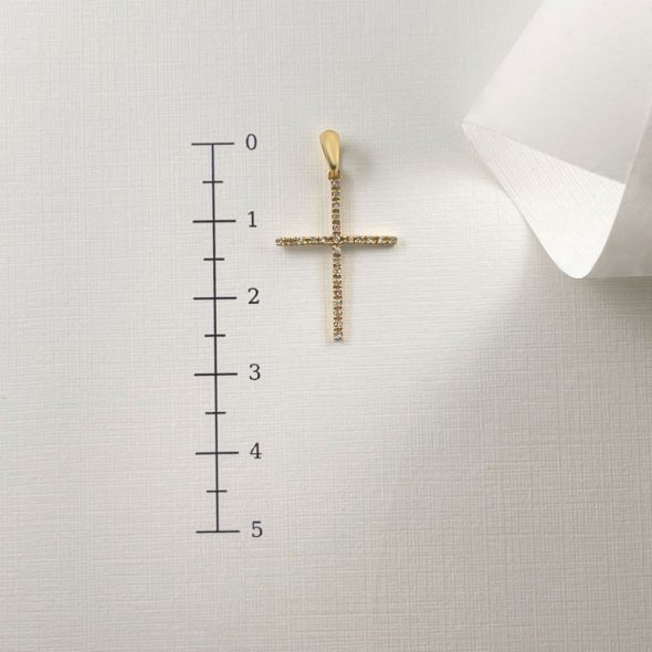 Σταυρός φίνος με διαμάντια - ΚΙΤΡΙΝΟ, ΧΡΥΣΟΣ K18, ΓΥΑΛΙΣΤΕΡΟ, ΔΙΑΜΑΝΤΙ, 0,08 - 4