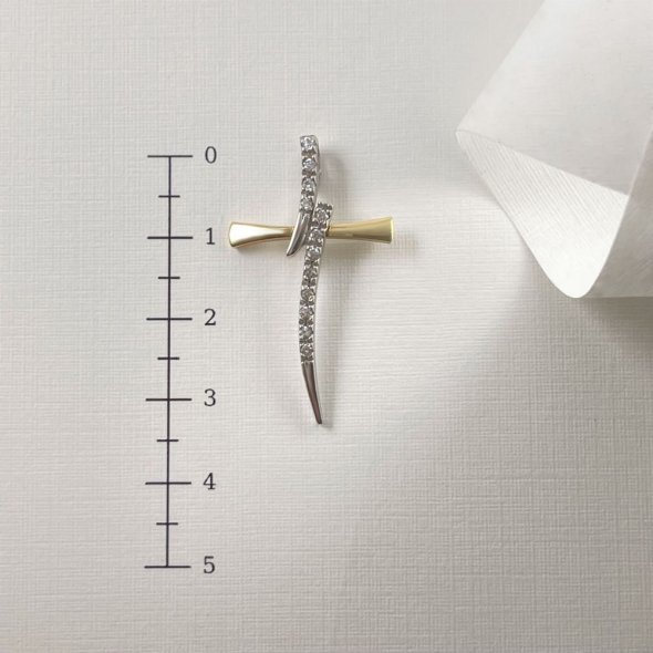 Σταυρός δίχρωμος με ιδιαίτερο σχεδιασμό και ζιργκόν - ΚΙΤΡΙΝΟ-ΛΕΥΚΟ, ΧΡΥΣΟΣ K14, ΓΥΑΛΙΣΤΕΡΟ, ΖΙΡΓΚΟΝ, WHITE - 3