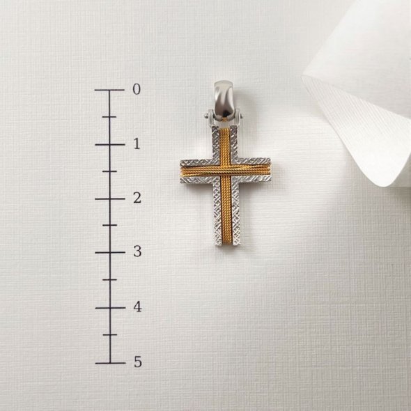 Σταυρός δίχρωμος με τυλισμένο σύρμα - ΚΙΤΡΙΝΟ-ΛΕΥΚΟ, ΧΡΥΣΟΣ K14, ΜΑΤ-ΓΥΑΛΙΣΤΕΡΟ - 3