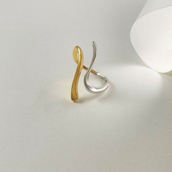 Δαχτυλίδι δίχρωμο  - ΚΙΤΡΙΝΟ-ΛΕΥΚΟ, ΧΡΥΣΟΣ K14, ΓΥΑΛΙΣΤΕΡΟ - 1