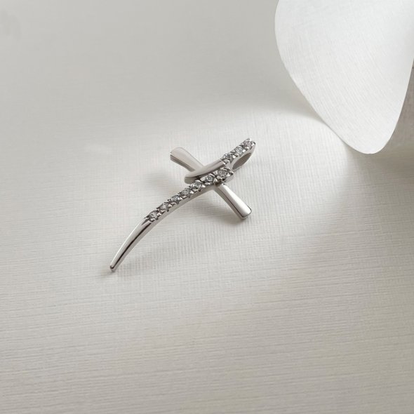 Σταυρός λευκόχρυσος με ιδιαίτερη λεπτή μορφή σπαθιού - ΛΕΥΚΟ, ΧΡΥΣΟΣ K14, ΓΥΑΛΙΣΤΕΡΟ, ΖΙΡΓΚΟΝ, WHITE - 2
