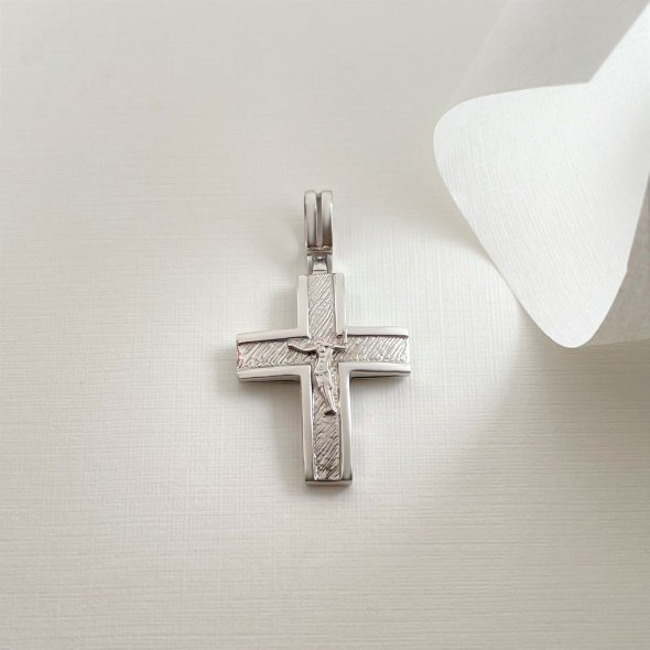 Σταυρός λευκόχρυσος με εσταυρωμένο - ΛΕΥΚΟ, ΧΡΥΣΟΣ K14, ΓΥΑΛΙΣΤΕΡΟ - 1