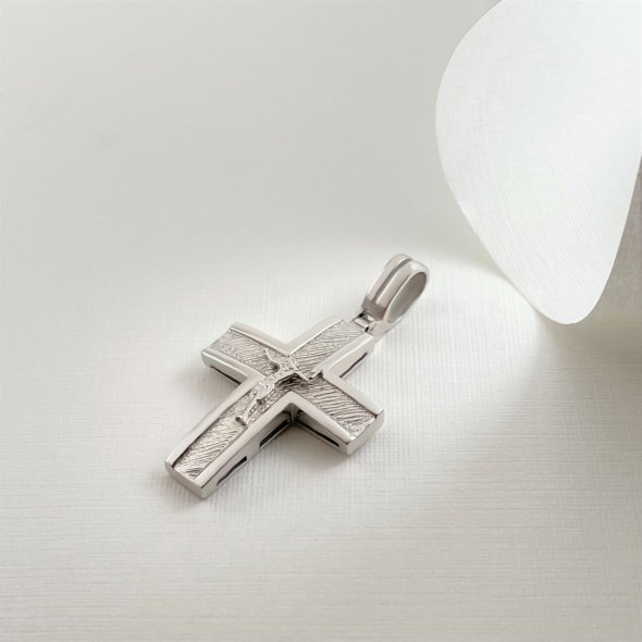 Σταυρός λευκόχρυσος με εσταυρωμένο - ΛΕΥΚΟ, ΧΡΥΣΟΣ K14, ΓΥΑΛΙΣΤΕΡΟ
