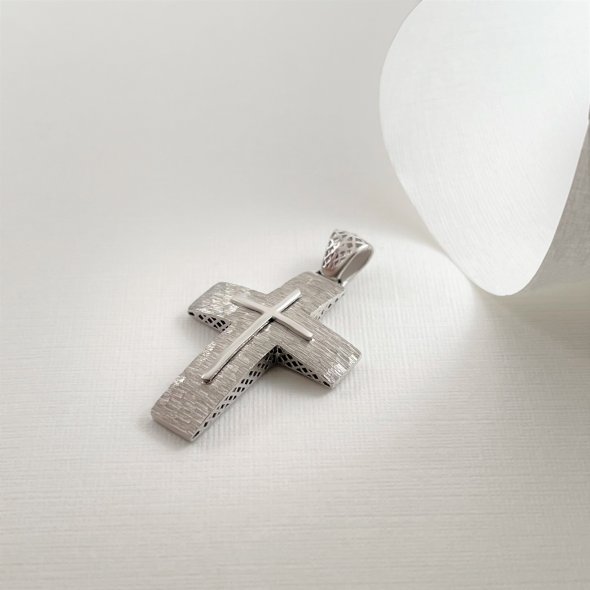 Σταυρός σφυρήλατος λευκός με σταυρό στο κέντρο - ΛΕΥΚΟ, ΧΡΥΣΟΣ K14, ΜΑΤ-ΓΥΑΛΙΣΤΕΡΟ - 2