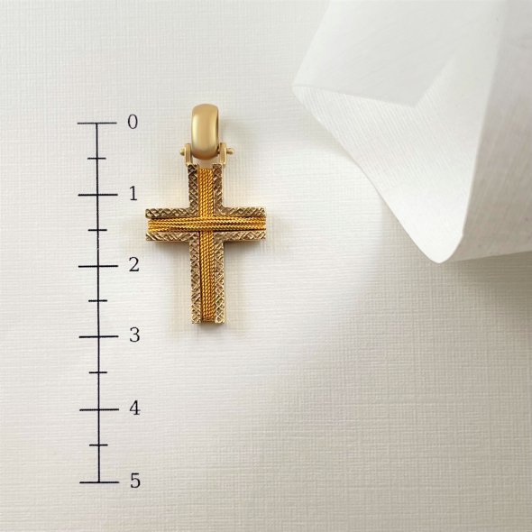 Σταυρός με τυλιγμένο σύρμα - ΚΙΤΡΙΝΟ, ΧΡΥΣΟΣ K9, ΔΙΑΜΑΝΤΑΡΙΣΤΟ - 3