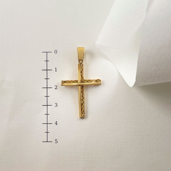 Σταυρός χειροποίητος με πλεκτό σύρμα χρυσού - ΚΙΤΡΙΝΟ, ΧΡΥΣΟΣ K18, ΜΑΤ-ΓΥΑΛΙΣΤΕΡΟ - 4