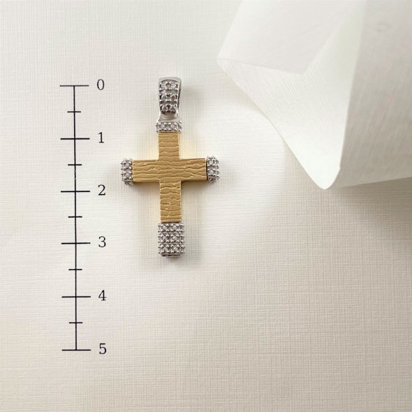 Σταυρός δίχρωμος με ζιργκόν - ΚΙΤΡΙΝΟ-ΛΕΥΚΟ, ΧΡΥΣΟΣ K14, ΖΙΡΓΚΟΝ, WHITE - 3