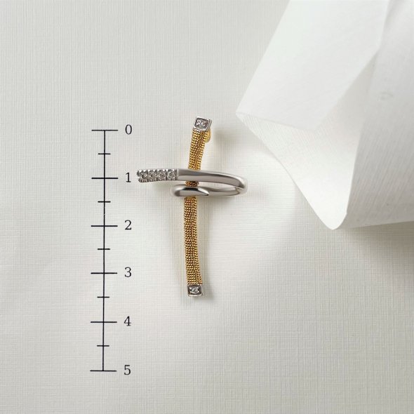 Σταυρός δίχρωμος με ζιργόν και τυλιγμένο σύρμα - ΚΙΤΡΙΝΟ-ΛΕΥΚΟ, ΧΡΥΣΟΣ K14, ΖΙΡΓΚΟΝ, WHITE - 4