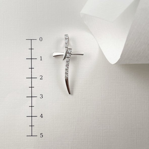 Σταυρός λευκόχρυσος με ιδιαίτερη λεπτή μορφή σπαθιού - ΛΕΥΚΟ, ΧΡΥΣΟΣ K14, ΓΥΑΛΙΣΤΕΡΟ, ΖΙΡΓΚΟΝ, WHITE - 3