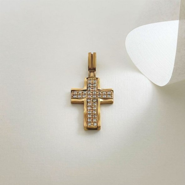 Σταυρός χρυσός με ζιργκον - ΚΙΤΡΙΝΟ, ΧΡΥΣΟΣ K9, ΓΥΑΛΙΣΤΕΡΟ, ΖΙΡΓΚΟΝ, WHITE - 1