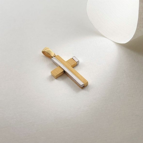 Σταυρός δίχρωμος - ΚΙΤΡΙΝΟ-ΛΕΥΚΟ, ΧΡΥΣΟΣ K14, ΜΑΤ-ΓΥΑΛΙΣΤΕΡΟ