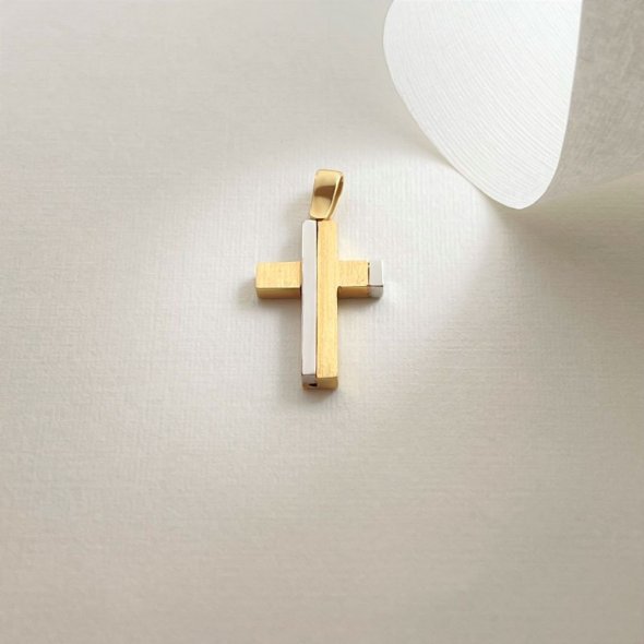 Σταυρός δίχρωμος - ΚΙΤΡΙΝΟ-ΛΕΥΚΟ, ΧΡΥΣΟΣ K14, ΜΑΤ-ΓΥΑΛΙΣΤΕΡΟ - 1