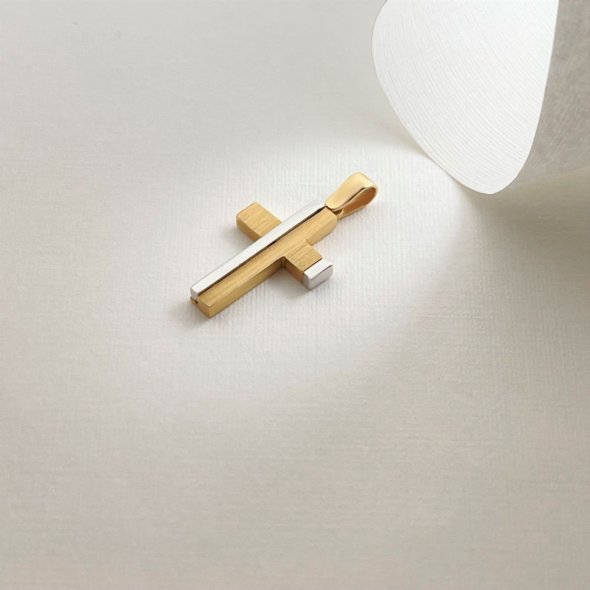 Σταυρός δίχρωμος - ΚΙΤΡΙΝΟ-ΛΕΥΚΟ, ΧΡΥΣΟΣ K14, ΜΑΤ-ΓΥΑΛΙΣΤΕΡΟ - 2