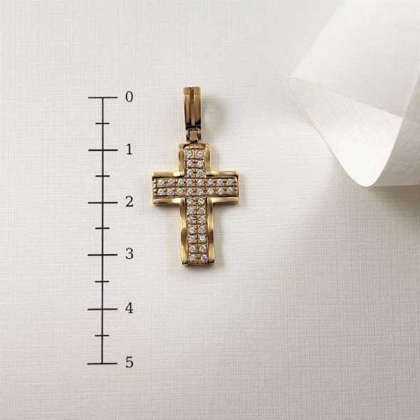 Σταυρός χρυσός με ζιργκον - ΚΙΤΡΙΝΟ, ΧΡΥΣΟΣ K9, ΓΥΑΛΙΣΤΕΡΟ, ΖΙΡΓΚΟΝ, WHITE - 3