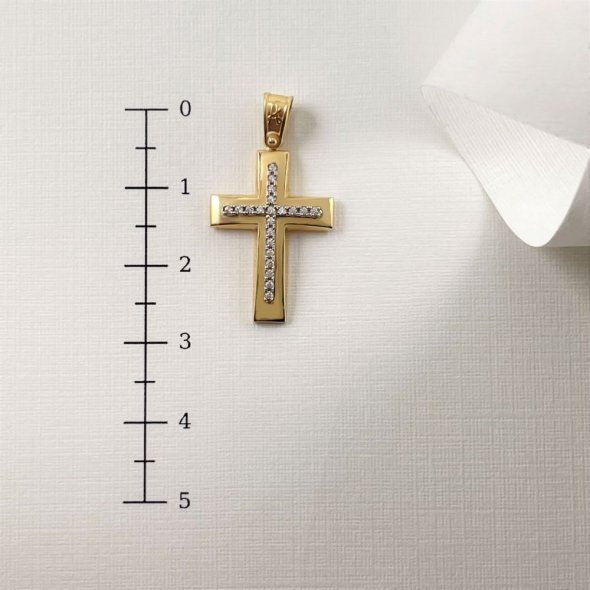 Σταυρός δίχρωμος με ζιργκον - ΚΙΤΡΙΝΟ-ΛΕΥΚΟ, ΧΡΥΣΟΣ K14, ΓΥΑΛΙΣΤΕΡΟ, ΖΙΡΓΚΟΝ, WHITE - 3