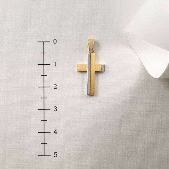 Σταυρός δίχρωμος - ΚΙΤΡΙΝΟ-ΛΕΥΚΟ, ΧΡΥΣΟΣ K14, ΜΑΤ-ΓΥΑΛΙΣΤΕΡΟ - 3