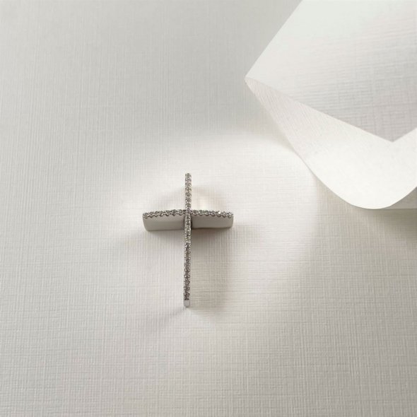 Σταυρός λευκόχρυσος με ζιργκόν - ΛΕΥΚΟ, ΧΡΥΣΟΣ K14, ΓΥΑΛΙΣΤΕΡΟ, ΖΙΡΓΚΟΝ, WHITE - 1