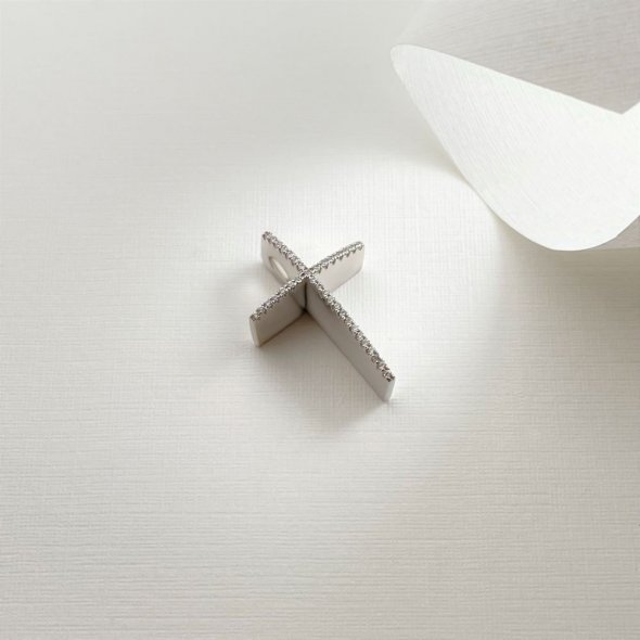 Σταυρός λευκόχρυσος με ζιργκόν - ΛΕΥΚΟ, ΧΡΥΣΟΣ K14, ΓΥΑΛΙΣΤΕΡΟ, ΖΙΡΓΚΟΝ, WHITE - 2