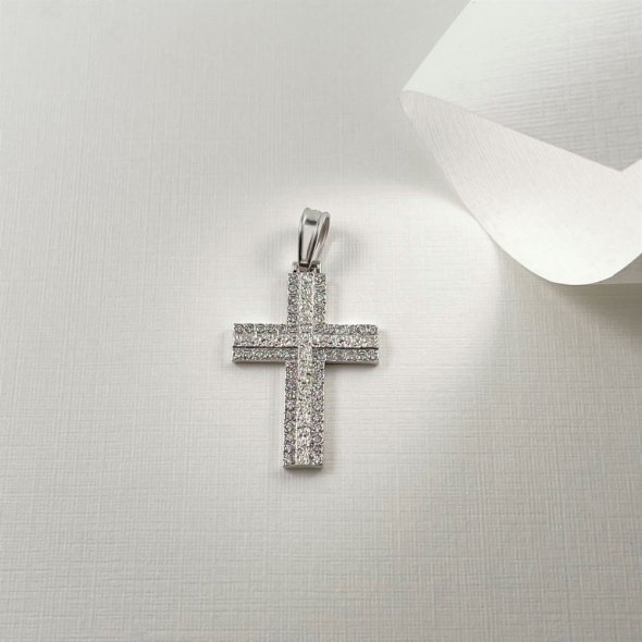 Σταυρός δίχρωμος  - ΛΕΥΚΟ, ΧΡΥΣΟΣ K14, ΜΑΤ, ΖΙΡΓΚΟΝ, WHITE - 1