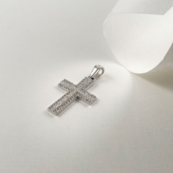 Σταυρός δίχρωμος  - ΛΕΥΚΟ, ΧΡΥΣΟΣ K14, ΜΑΤ, ΖΙΡΓΚΟΝ, WHITE - 2