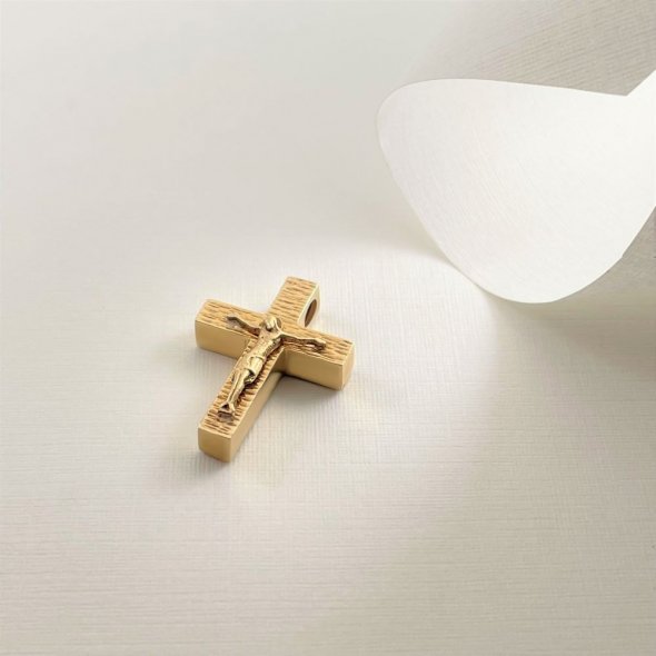 Σταυρός με Εσταυρωμένο - ΚΙΤΡΙΝΟ, ΧΡΥΣΟΣ K14, ΓΥΑΛΙΣΤΕΡΟ