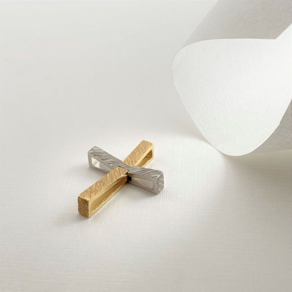 Σταυρός δίχρωμος - ΚΙΤΡΙΝΟ-ΛΕΥΚΟ, ΧΡΥΣΟΣ K14, ΜΑΤ