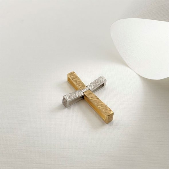 Σταυρός δίχρωμος - ΚΙΤΡΙΝΟ-ΛΕΥΚΟ, ΧΡΥΣΟΣ K14, ΜΑΤ - 2