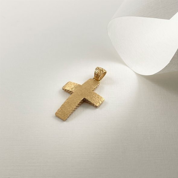 Σταυρός χρυσός σφυρήλατος - ΚΙΤΡΙΝΟ, ΧΡΥΣΟΣ K14, ΜΑΤ