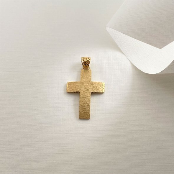 Σταυρός χρυσός σφυρήλατος - ΚΙΤΡΙΝΟ, ΧΡΥΣΟΣ K14, ΜΑΤ - 1