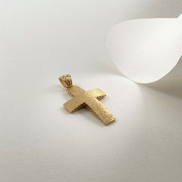 Σταυρός χρυσός σφυρήλατος - ΚΙΤΡΙΝΟ, ΧΡΥΣΟΣ K14, ΜΑΤ - 2