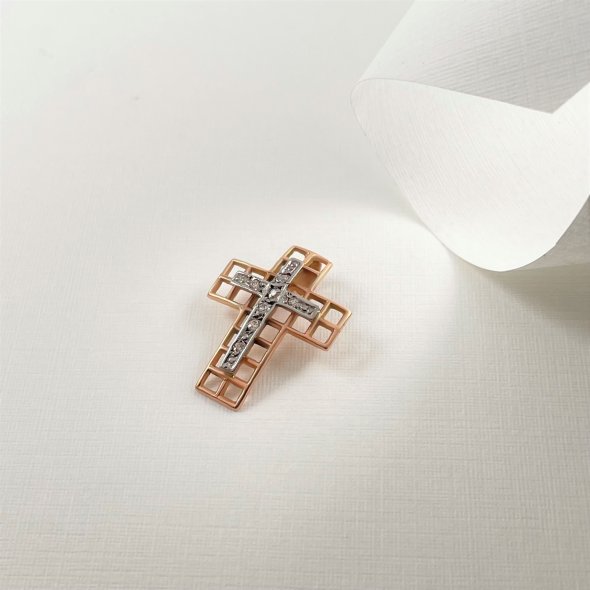 Σταυρός διάτρητος ροζ λευκός  - ΡΟΖ-ΛΕΥΚΟ, ΧΡΥΣΟΣ K14, ΓΥΑΛΙΣΤΕΡΟ, ΖΙΡΓΚΟΝ, WHITE - 2